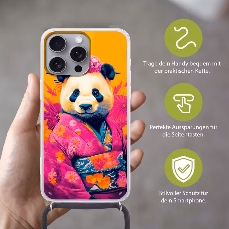 Kimono - Roze - Panda - Bloemenkroon Hoesje iPhone 16 Pro Max met koord klein -sfeer2_DE