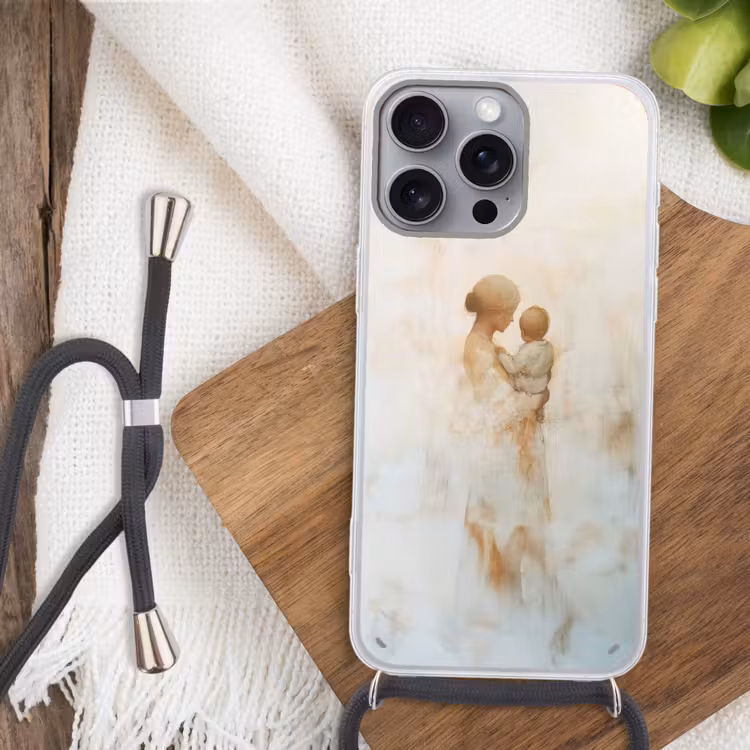 Kind - Moeder - Waterverfschilderij Hoesje iPhone 16 Pro Max met koord klein -sfeer4