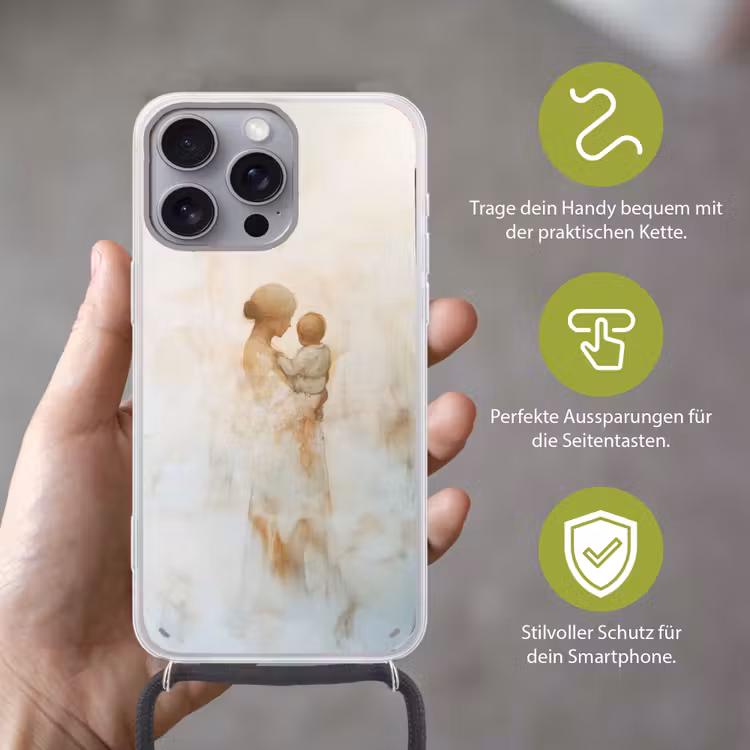 Kind - Moeder - Waterverfschilderij Hoesje iPhone 16 Pro Max met koord klein -sfeer2_DE