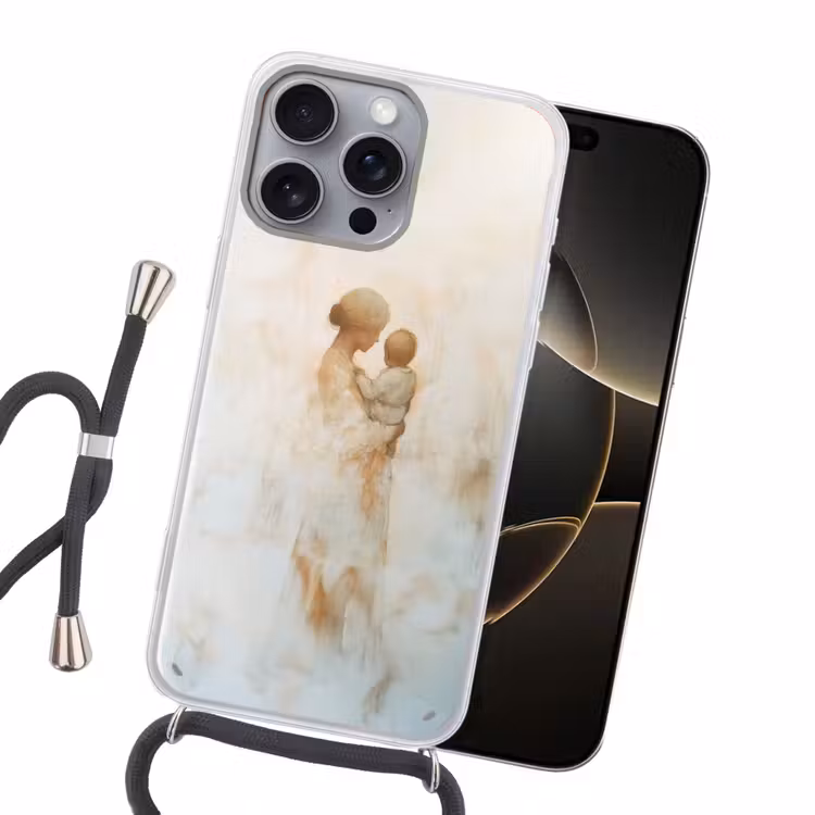 Kind - Moeder - Waterverfschilderij Hoesje iPhone 16 Pro Max met koord klein -sfeer1