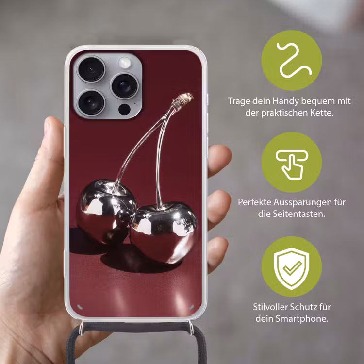 Kersen - Glanzend - Bordeaux Hoesje iPhone 16 Pro Max met koord klein -sfeer2_DE