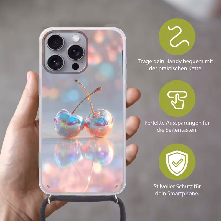 Kersen - Glanzend - Regenboogkleur Hoesje iPhone 16 Pro Max met koord klein -sfeer2_DE
