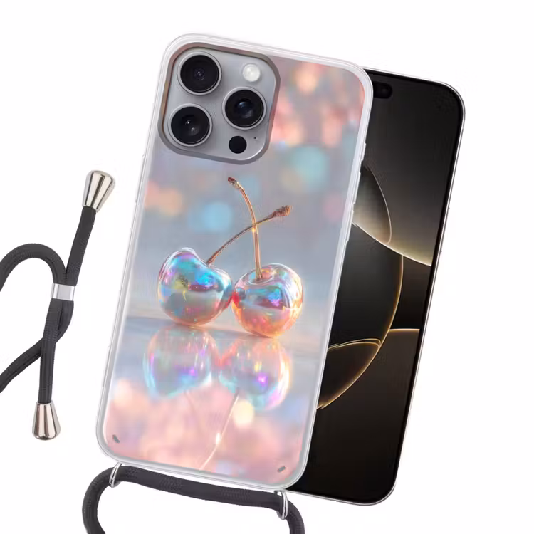 Kersen - Glanzend - Regenboogkleur Hoesje iPhone 16 Pro Max met koord klein -sfeer1