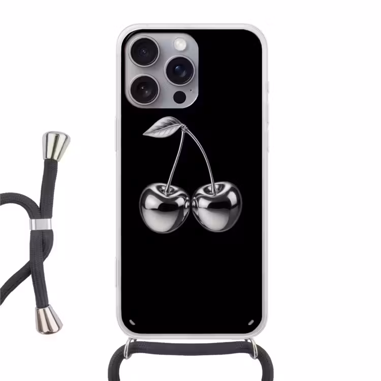 Kers - Luxueus - Metallic Hoesje iPhone 16 Pro Max met koord klein -3d