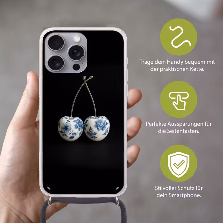 Kersen - Delfts blauw - Fruit Hoesje iPhone 16 Pro Max met koord klein -sfeer2_DE