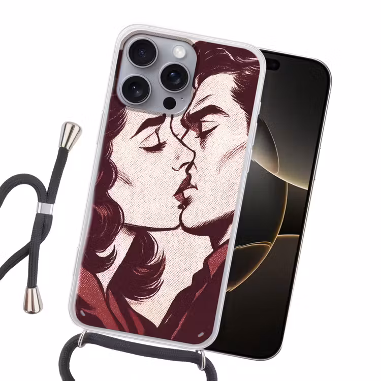 Kussen - Personen - Retro - Bordeaux Hoesje iPhone 16 Pro Max met koord klein -sfeer1