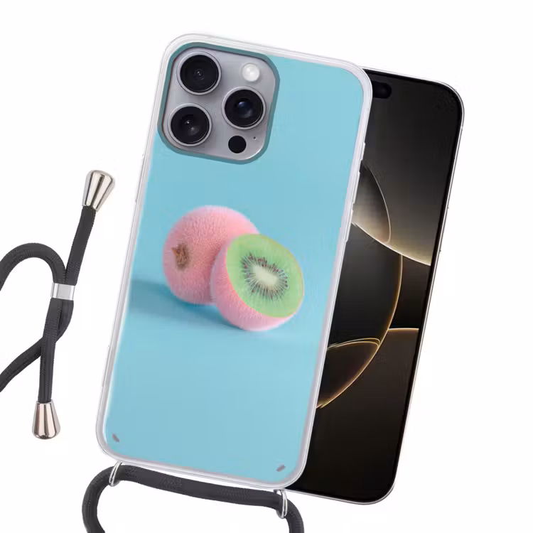 Kiwi - Blauw - Surrealistisch Hoesje iPhone 16 Pro Max met koord klein -sfeer1
