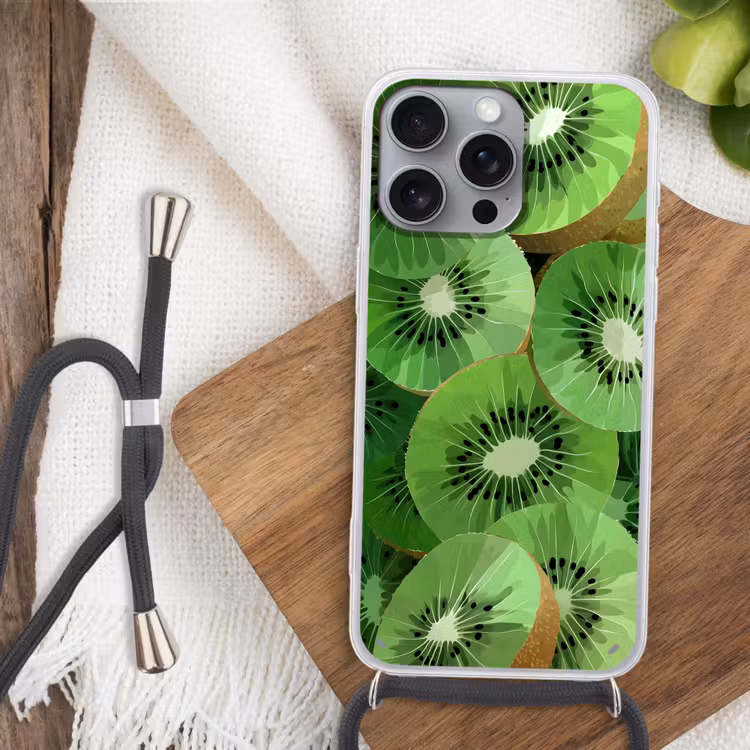 Kiwi - Groen - Pitten Hoesje iPhone 16 Pro Max met koord klein -sfeer4