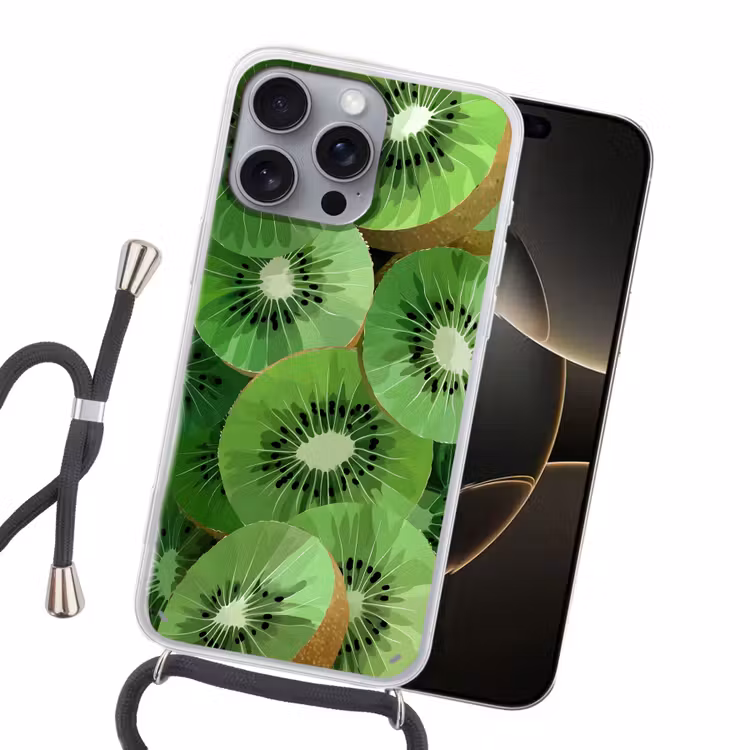 Kiwi - Groen - Pitten Hoesje iPhone 16 Pro Max met koord klein -sfeer1