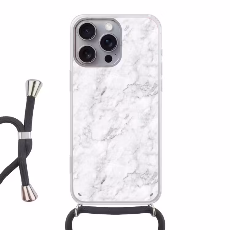 Klassiek - Marmer - Aders - Grijs Hoesje iPhone 16 Pro Max met koord klein 804 -3d