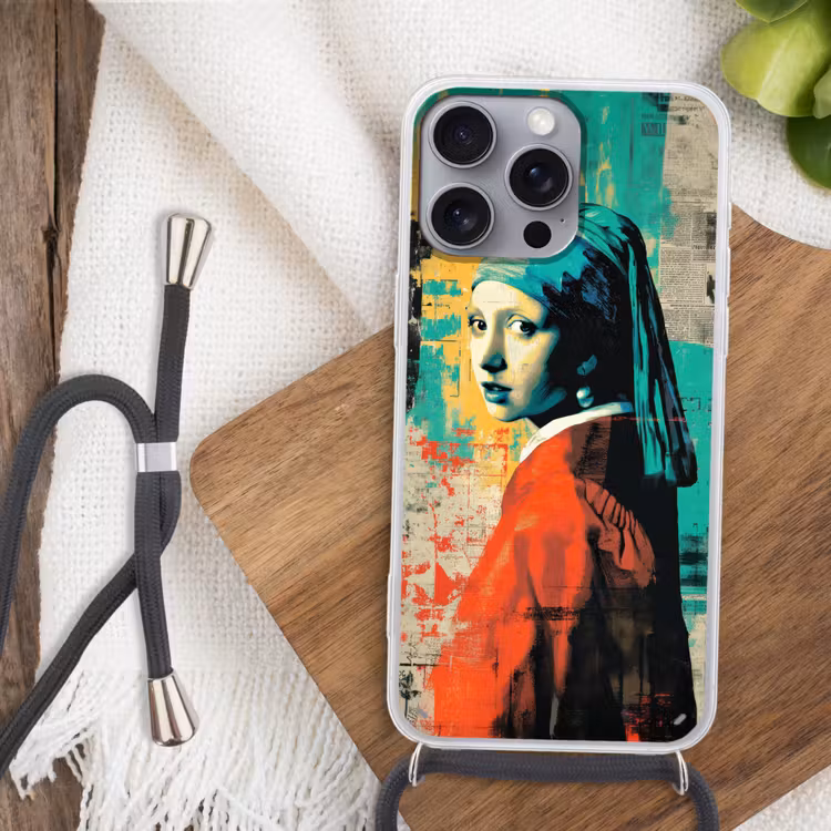 Klassiek - Pareloorbel - Streetartstijl - Kleurrijk Hoesje iPhone 16 Pro Max met koord klein -sfeer4
