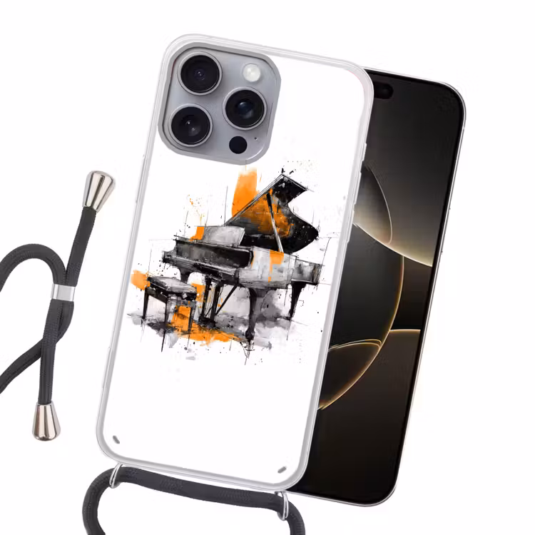 Piano - Oranje - Zwart - schets lijnen Hoesje iPhone 16 Pro Max met koord klein -sfeer1