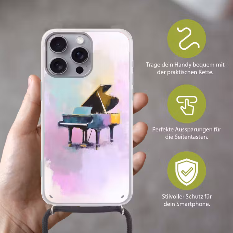 Piano - Pastel - Elegant - Dromerig Hoesje iPhone 16 Pro Max met koord klein -sfeer2_DE