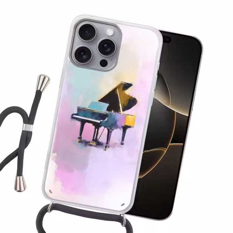 Piano - Pastel - Elegant - Dromerig Hoesje iPhone 16 Pro Max met koord klein -sfeer1