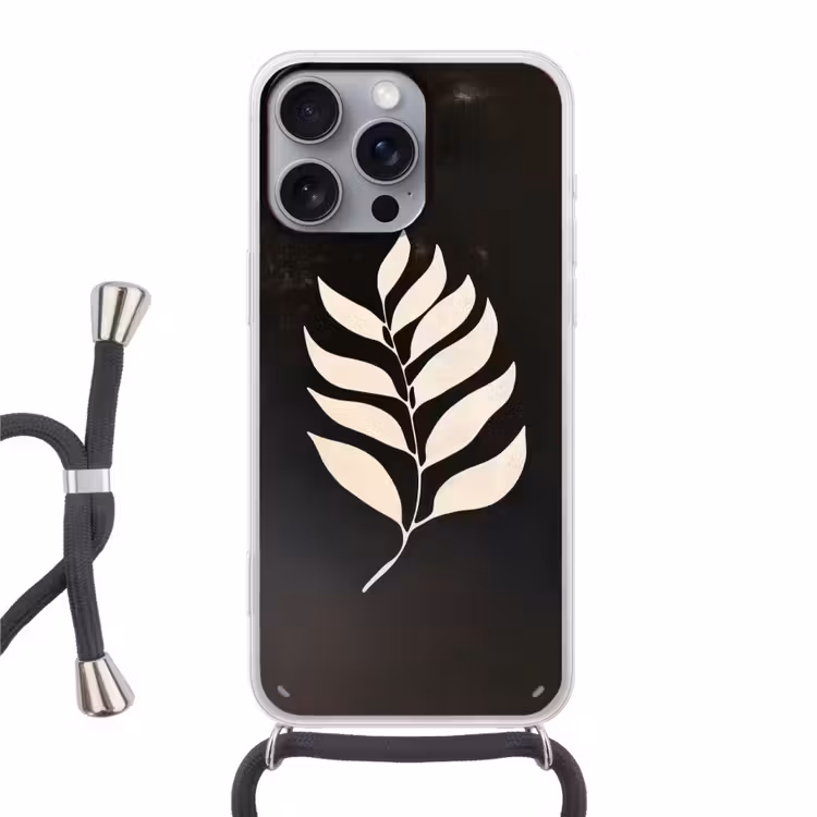 Blad - Wit - Minimalistisch Hoesje iPhone 16 Pro Max met koord klein -3d