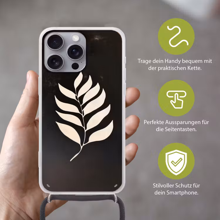 Blad - Wit - Minimalistisch Hoesje iPhone 16 Pro Max met koord klein -sfeer2_DE