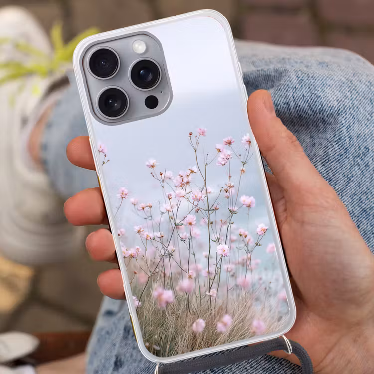 Klif - Bloemen - Zee - Roze Hoesje iPhone 16 Pro Max met koord klein -sfeer3