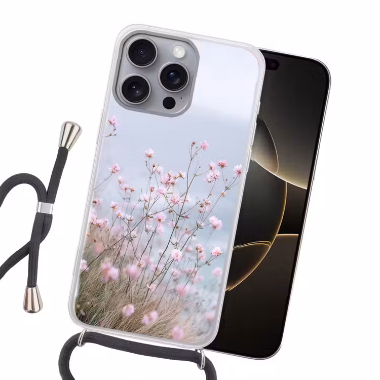 Klif - Bloemen - Zee - Roze Hoesje iPhone 16 Pro Max met koord klein -sfeer1