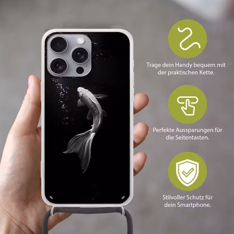 Koi - Vis - Wit - Zwart Hoesje iPhone 16 Pro Max met koord klein -sfeer2_DE