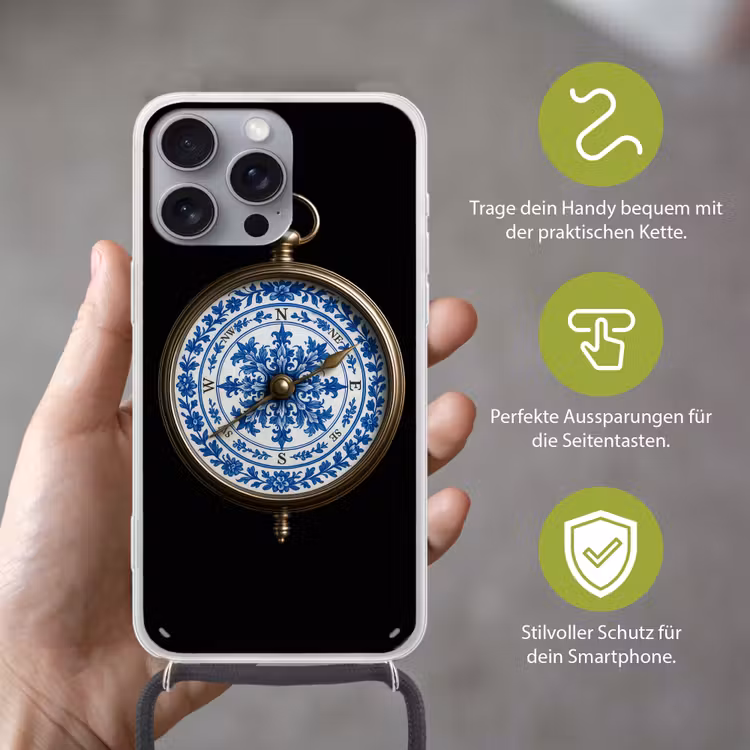 Kompas - Delfts blauw - Zwart Hoesje iPhone 16 Pro Max met koord klein -sfeer2_DE