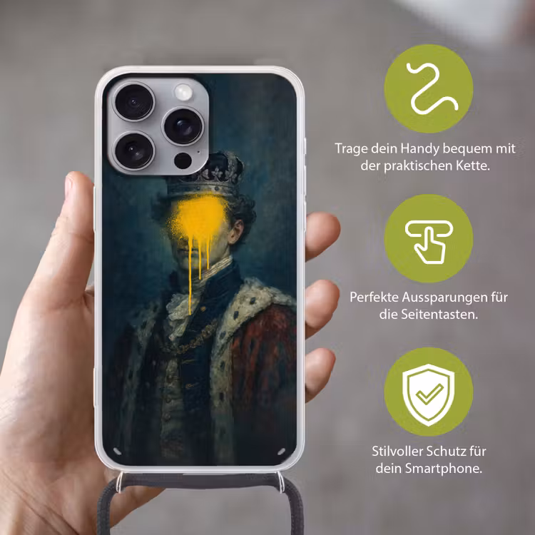 Koning - Portret - Druipende gele verf Hoesje iPhone 16 Pro Max met koord klein -sfeer2_DE