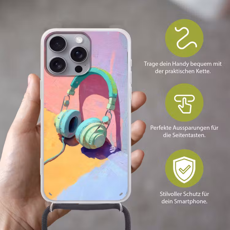 Koptelefoon - Mintgroen - Draad Hoesje iPhone 16 Pro Max met koord klein -sfeer2_DE