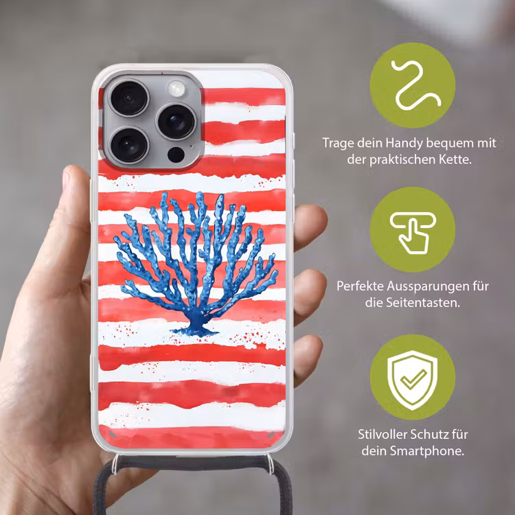 Koraal - Verfstructuur - Rood - Blauw Hoesje iPhone 16 Pro Max met koord klein -sfeer2_DE