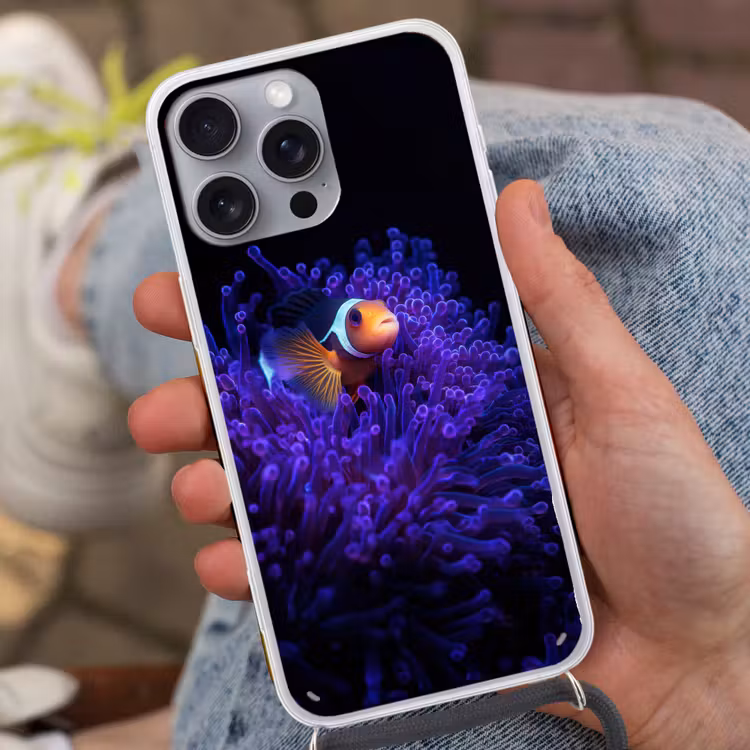 Koraal - Vis - Oranje - Zee Hoesje iPhone 16 Pro Max met koord klein -sfeer3
