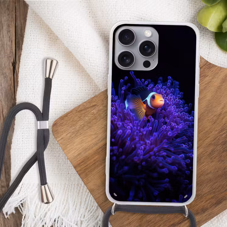 Koraal - Vis - Oranje - Zee Hoesje iPhone 16 Pro Max met koord klein -sfeer4
