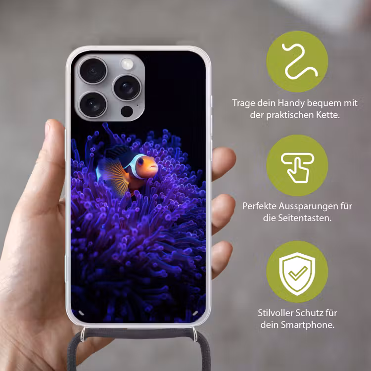 Koraal - Vis - Oranje - Zee Hoesje iPhone 16 Pro Max met koord klein -sfeer2_DE
