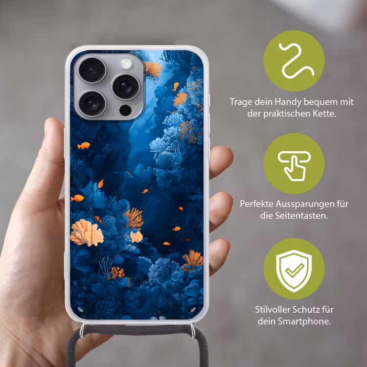Koraalrif - Vissen - Oceaan - Blauw Hoesje iPhone 16 Pro Max met koord klein -sfeer2_DE