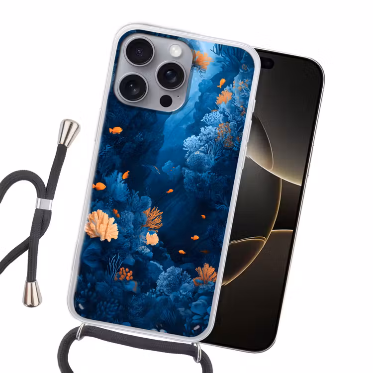 Koraalrif - Vissen - Oceaan - Blauw Hoesje iPhone 16 Pro Max met koord klein -sfeer1