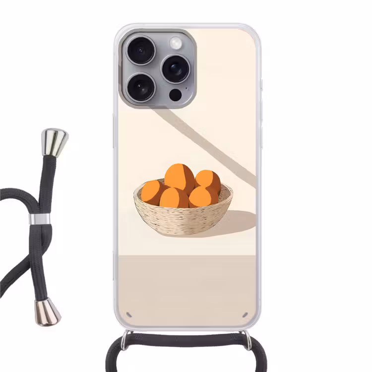 Mand - Fruit - Minimalistisch - Oranje Hoesje iPhone 16 Pro Max met koord klein -3d