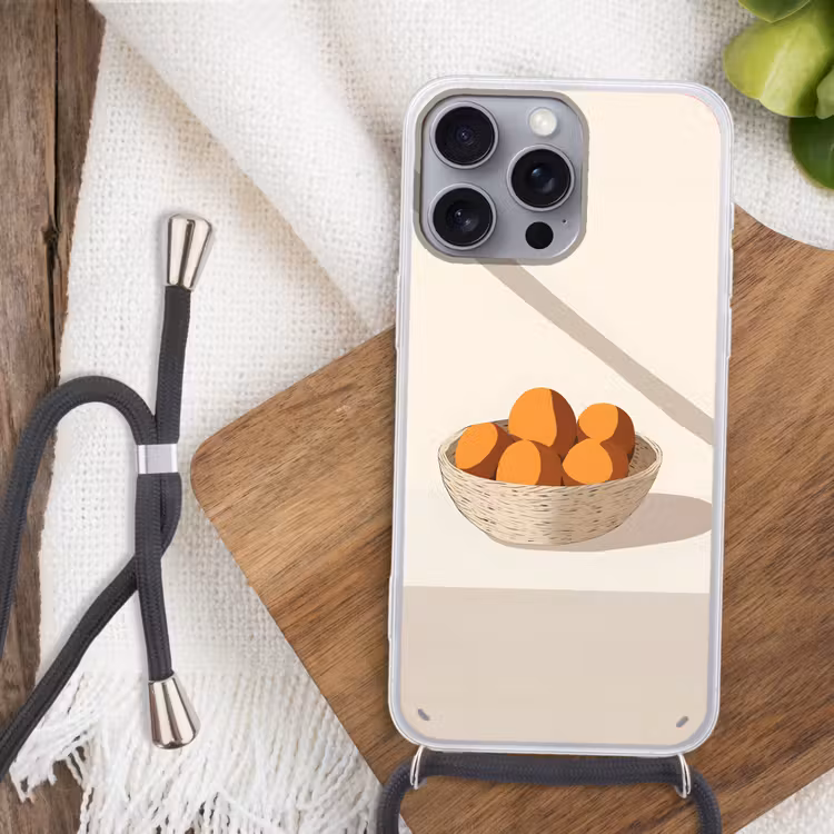 Mand - Fruit - Minimalistisch - Oranje Hoesje iPhone 16 Pro Max met koord klein -sfeer4