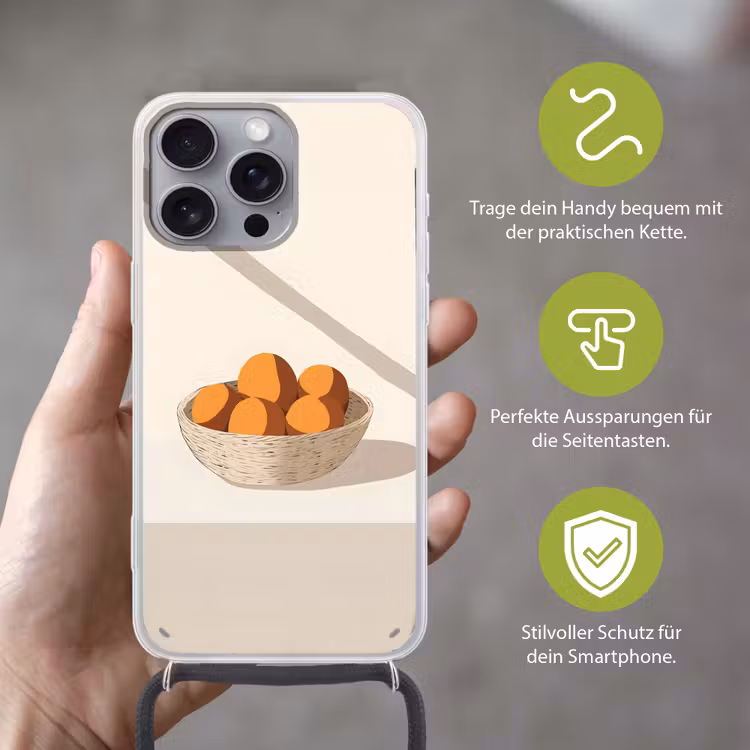 Mand - Fruit - Minimalistisch - Oranje Hoesje iPhone 16 Pro Max met koord klein -sfeer2_DE