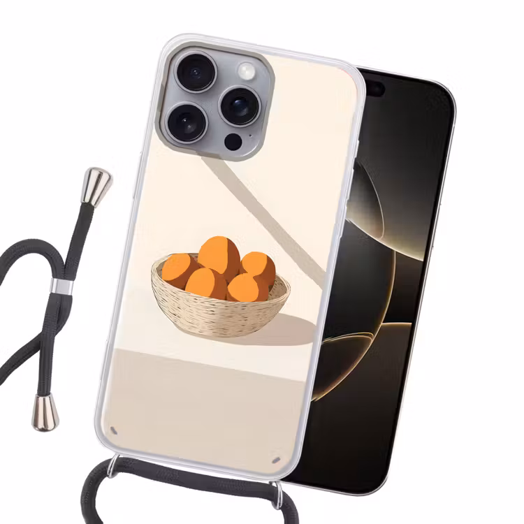 Mand - Fruit - Minimalistisch - Oranje Hoesje iPhone 16 Pro Max met koord klein -sfeer1