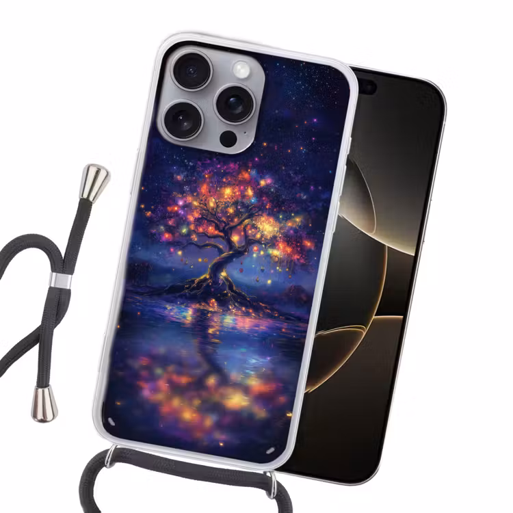 Kosmisch - lichtboom - Kerst - Kleurrijk Hoesje iPhone 16 Pro Max met koord klein -sfeer1