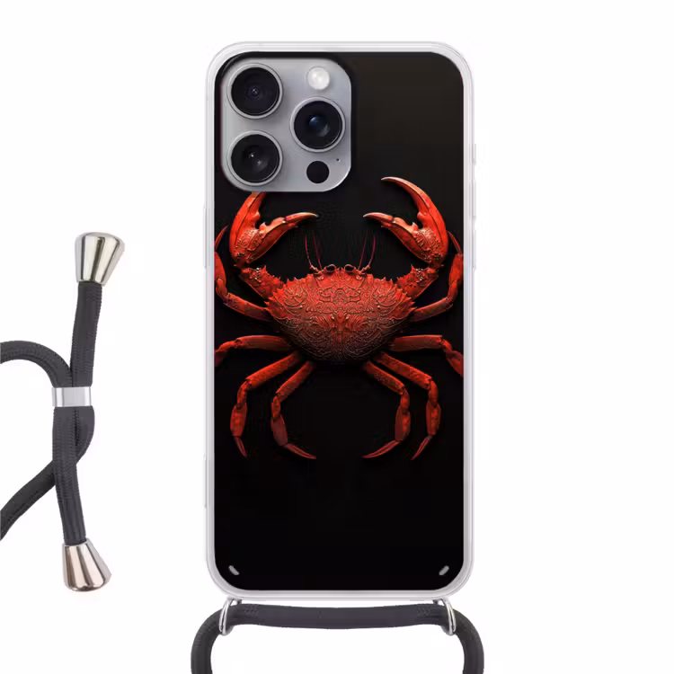 Krab - Rood - Vissen - Schaaldieren Hoesje iPhone 16 Pro Max met koord klein -3d