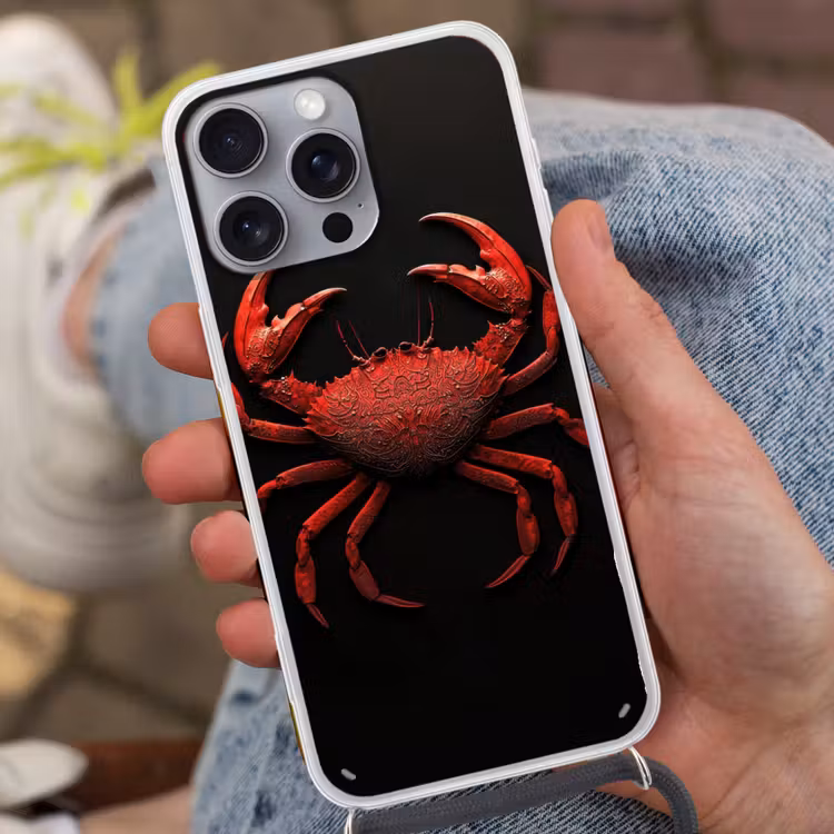 Krab - Rood - Vissen - Schaaldieren Hoesje iPhone 16 Pro Max met koord klein -sfeer3