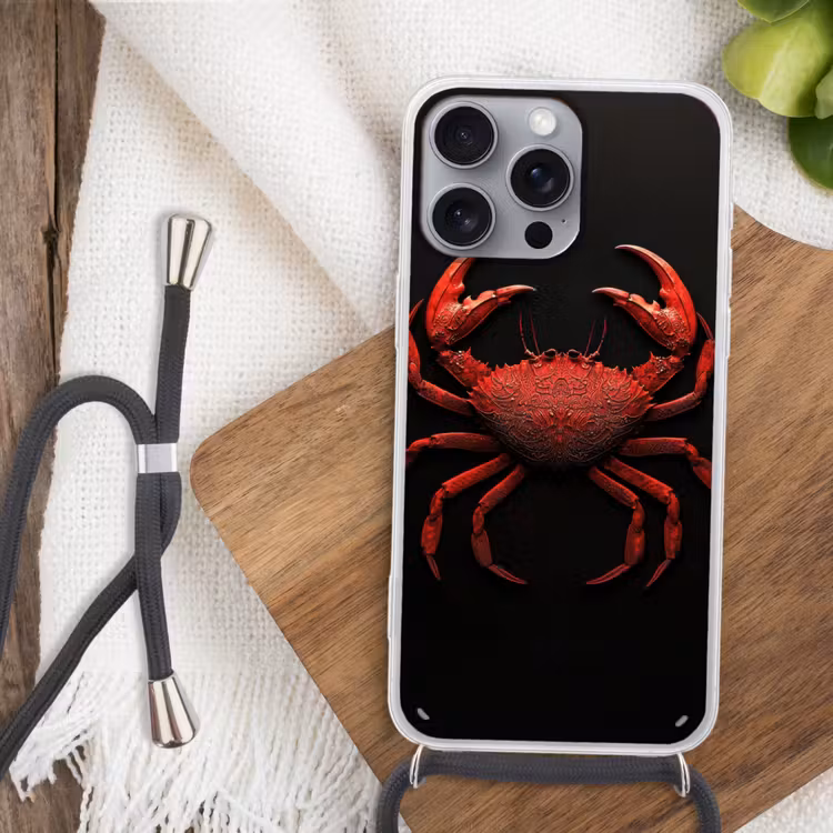 Krab - Rood - Vissen - Schaaldieren Hoesje iPhone 16 Pro Max met koord klein -sfeer4