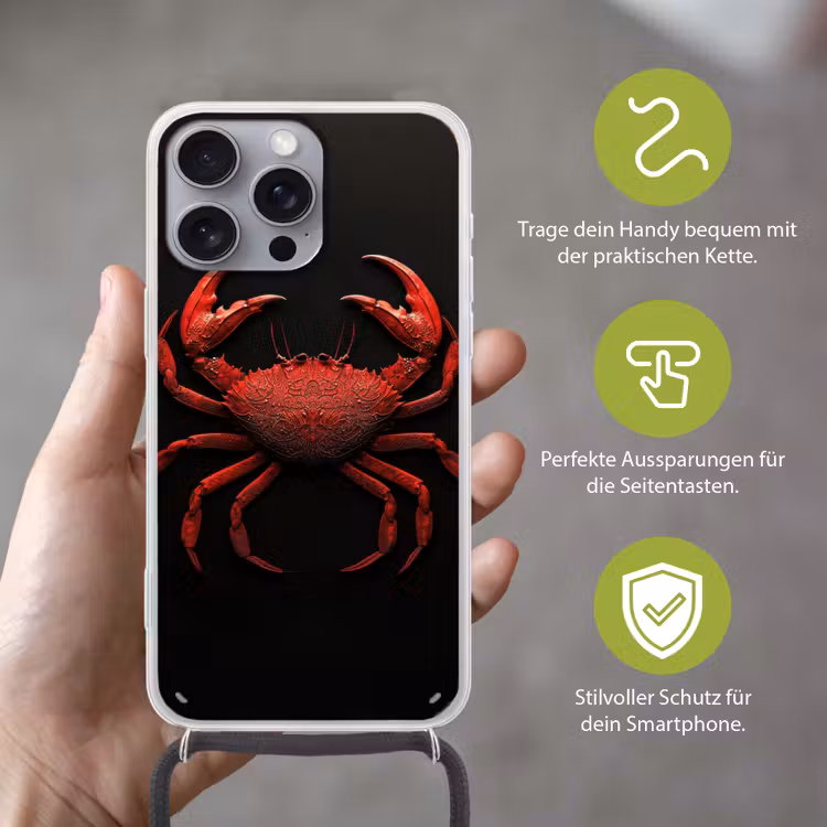 Krab - Rood - Vissen - Schaaldieren Hoesje iPhone 16 Pro Max met koord klein -sfeer2_DE
