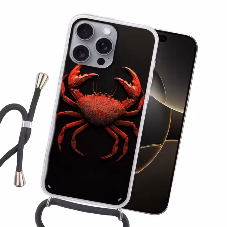 Krab - Rood - Vissen - Schaaldieren Hoesje iPhone 16 Pro Max met koord klein -sfeer1