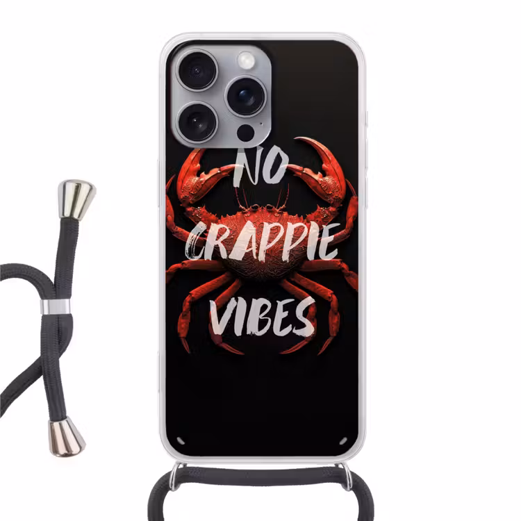 Krab - Rood - Tekst - Zwart Hoesje iPhone 16 Pro Max met koord klein -3d