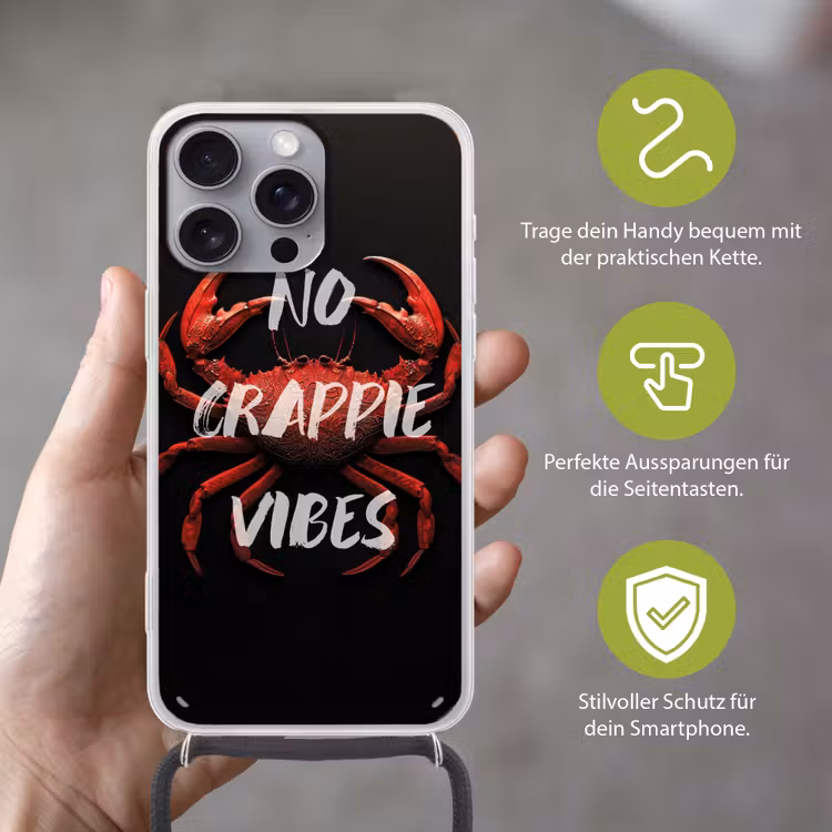 Krab - Rood - Tekst - Zwart Hoesje iPhone 16 Pro Max met koord klein -sfeer2_DE