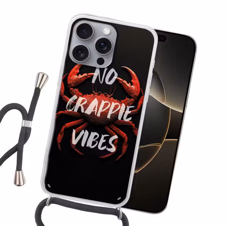 Krab - Rood - Tekst - Zwart Hoesje iPhone 16 Pro Max met koord klein -sfeer1