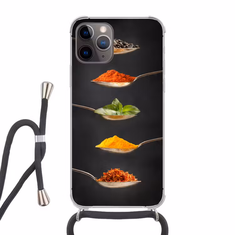 Kruiden - Lepel - Specerijen - Zwart - Italiaans Hoesje iPhone 12 Pro met koord klein -3d