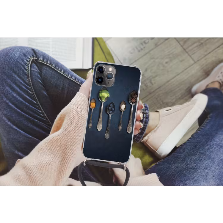 Kruiden - Lepel - Zilver - Specerijen - Industrieel Hoesje iPhone 12 Pro met koord klein -hand