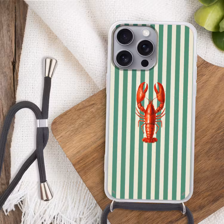 Kreeft - Strepen - Realistisch - Zomers Hoesje iPhone 16 Pro Max met koord klein -sfeer4