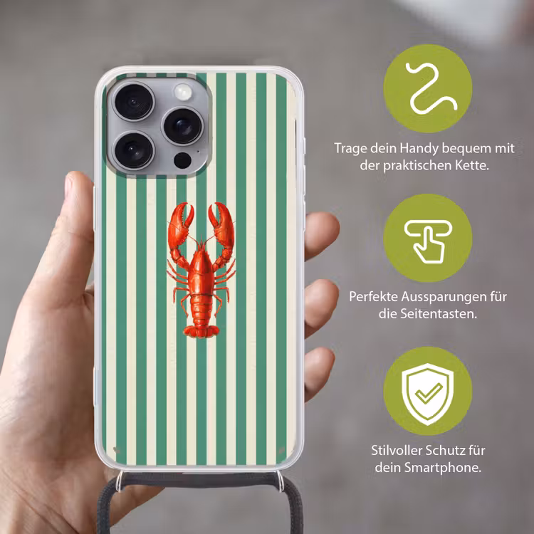 Kreeft - Strepen - Realistisch - Zomers Hoesje iPhone 16 Pro Max met koord klein -sfeer2_DE