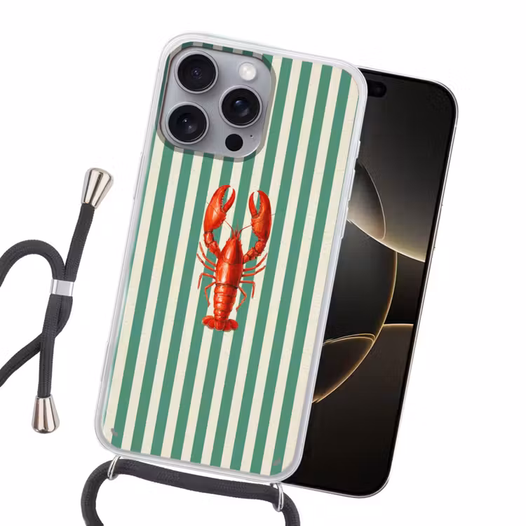 Kreeft - Strepen - Realistisch - Zomers Hoesje iPhone 16 Pro Max met koord klein -sfeer1